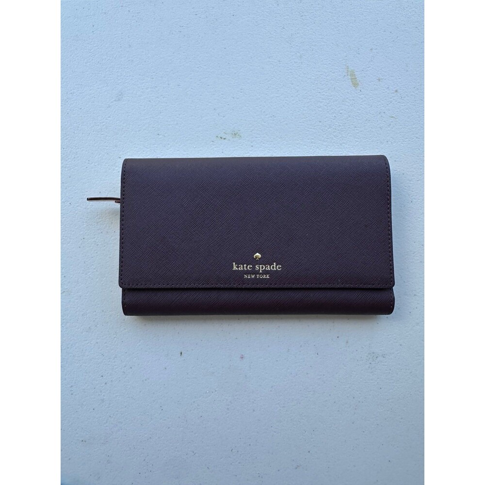 Kate Spade Mikas Pond Phoenix Trifold Soft Aubergine Leather Large Travel Wallet